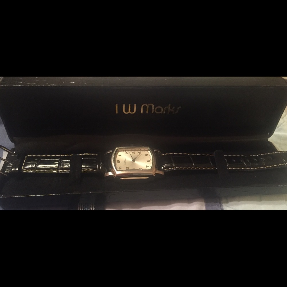IW Marks watch with black genuine leather band